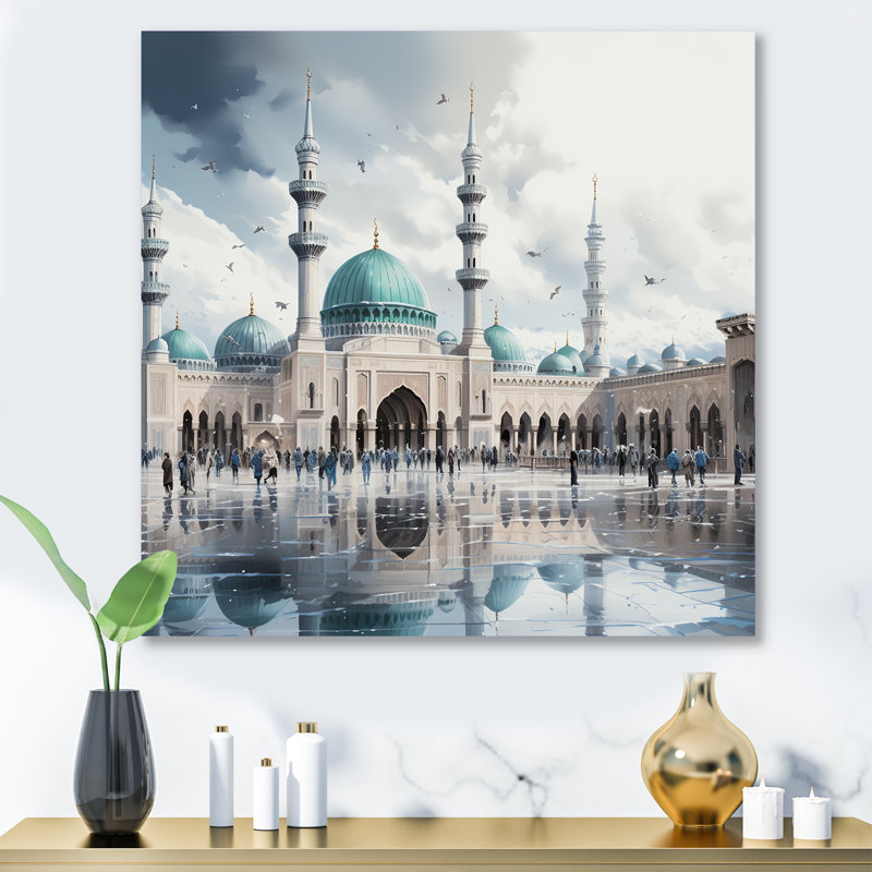 «Mosquée blanche et bleue», art mural, H 36 po x l 36 po
