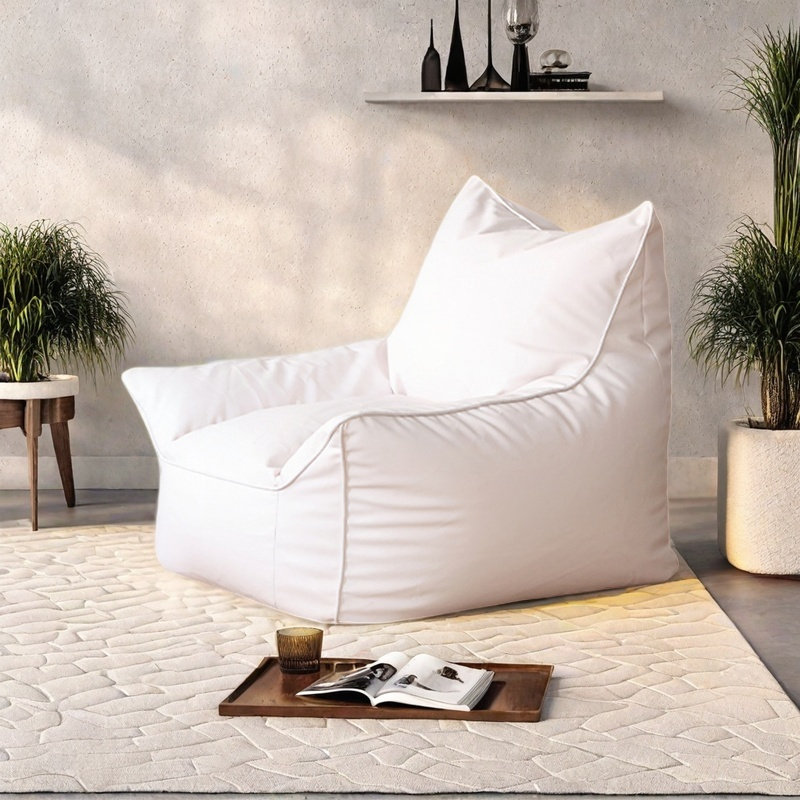 Nordic retro croissant bean bag sofa, White Faux Leather
