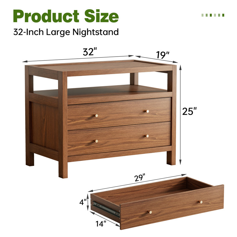 32'' Nightstand With 2 Drawer
