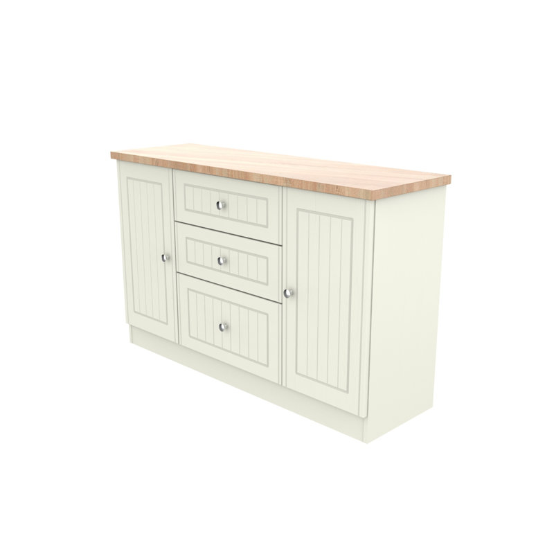 Fully Assembled McClusky 79 Cm Wide 3 Drawer Sideboard, Cream/Oak