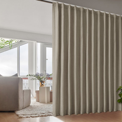 Linen Blended Slub Textured 100% Blackout Back Tab Sliding Patio Door Curtain Panel