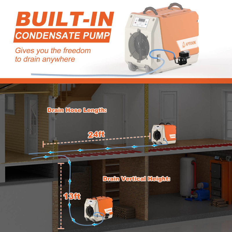 APTOOK 180 Pints 6000 Sq. Ft. Commercial Basement Dehumidifier with Humidity Controller & Pump