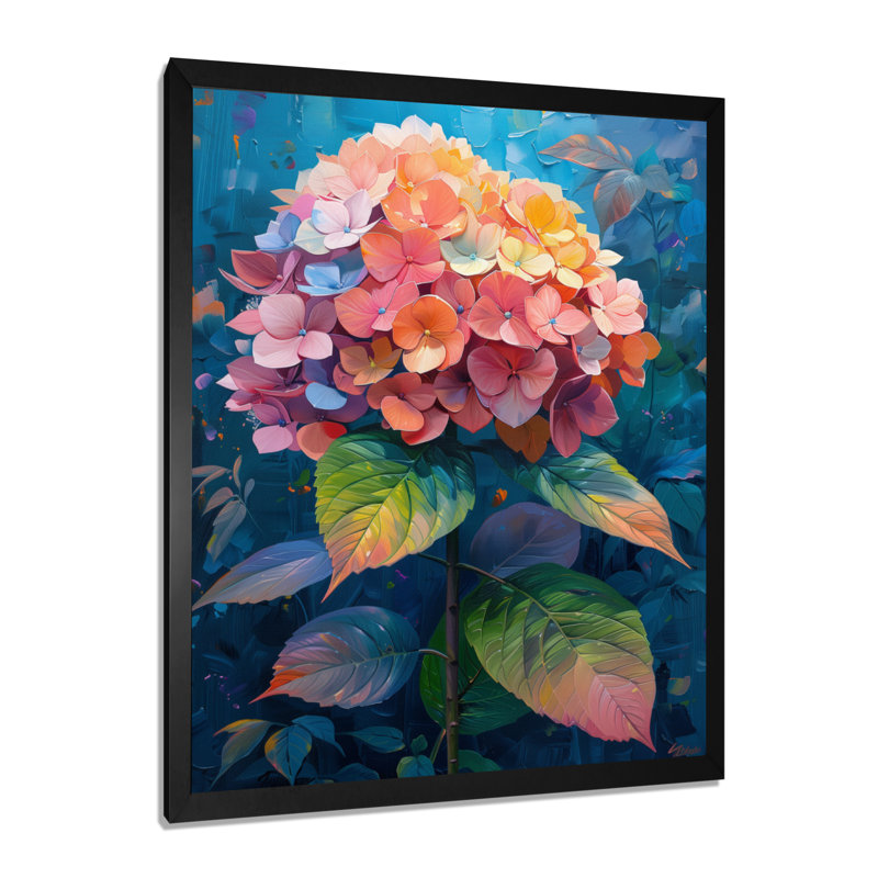 Décoration murale hortensia rose et bleu en été II - Hortensia, Cadre simple noir, H 12 po x l 20 po
