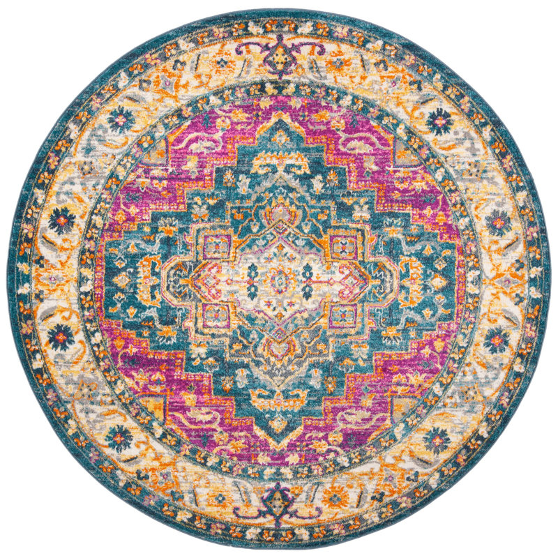 Tapis oriental bleu / rose Felty, Rond 6 pi 7 po