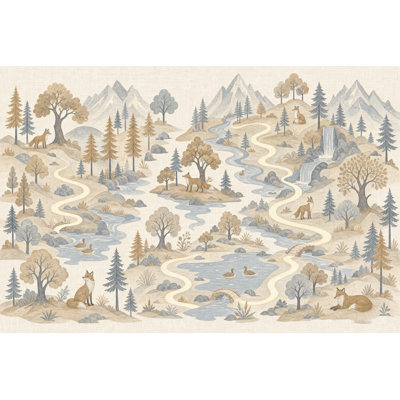Papier peint paysage de forêt, montagnes, rivière amovible