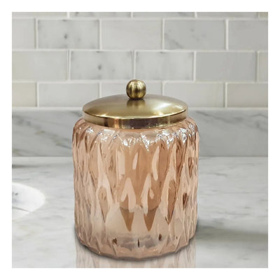 Amber Glass Vanity Jar with Metal Lid, Decorative Storage for Cotton Balls and Swabs
