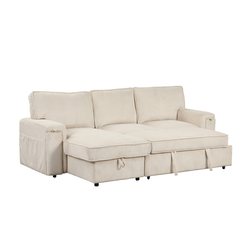 Kat 96.1'' Square Arms Sofa, Beige Polyester Blend