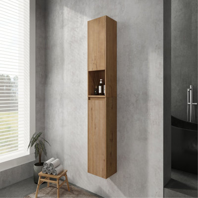 Bathroom Side Cabinet,Soft Close Doors,Float Mounting Design,Imitative Oak,(KD-Packing)