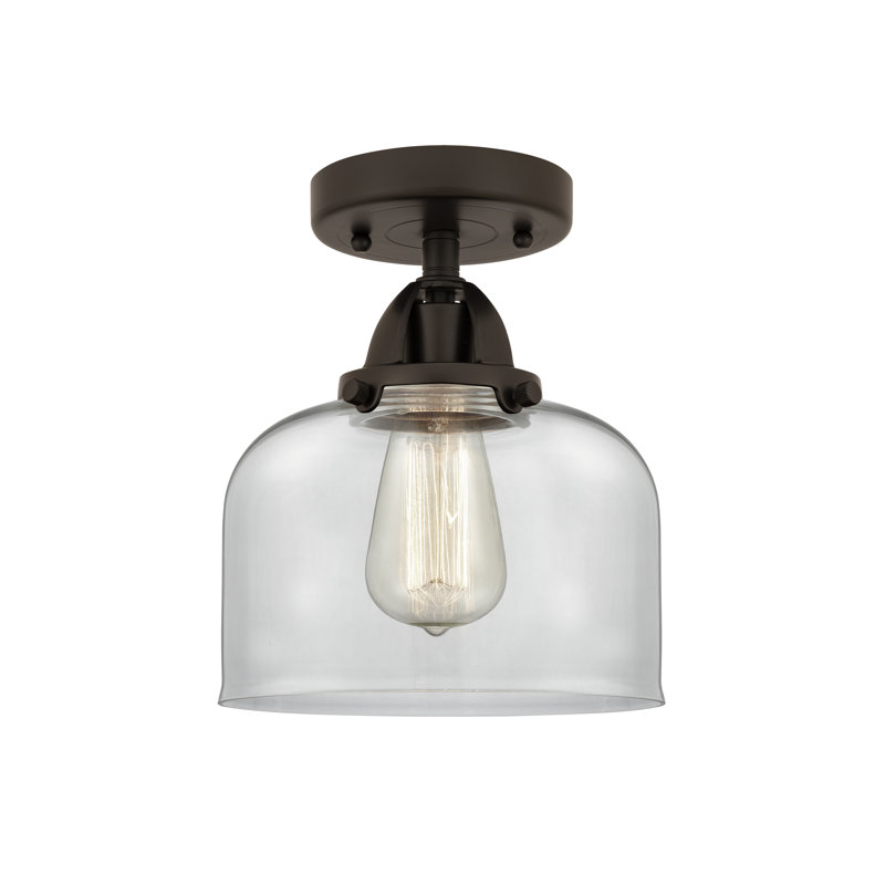 Plafonnier semi-encastré en verre, Transparent, H 9,25 po x l 8 po x P 8 po, Bronze huilé