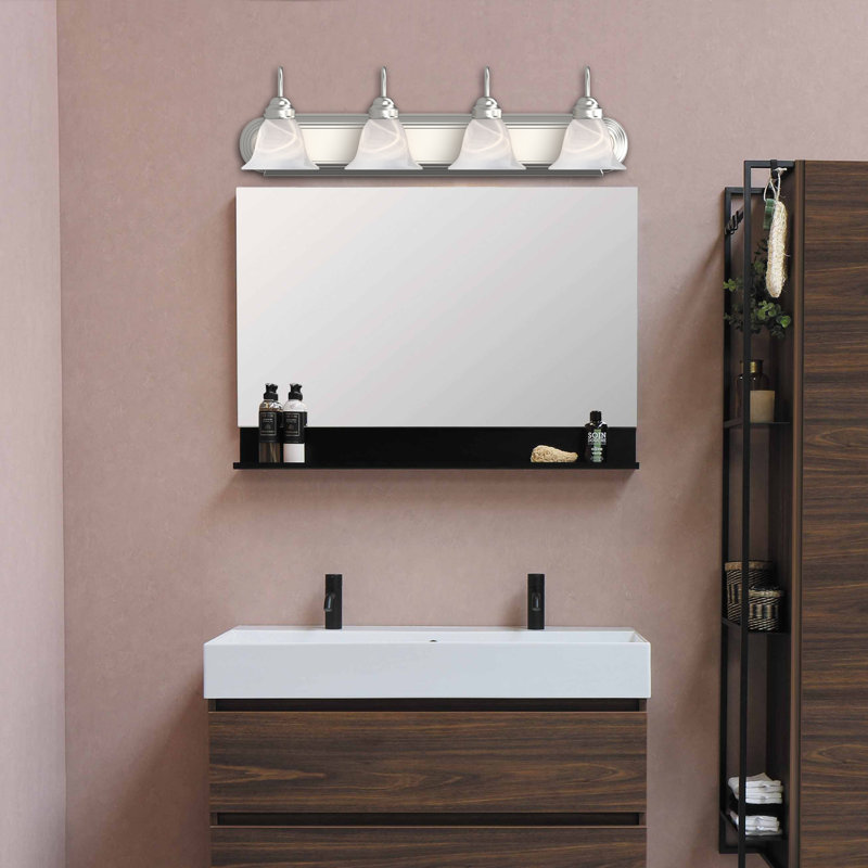 Support pour salle de bain ou meuble-lavabo intérieur chromé 4 lumières avec abat-jour en verre albâtre Marti
