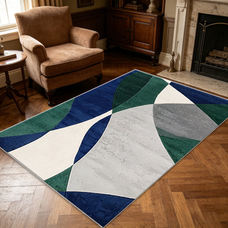 Blue Green   area rugs for Living Room, Soft and Comfortable, Suitable for all seasons, easy to maintain, machine washable Indoor floor mat, Under Table Farmhouse suitable for Bedroom, Dining Room, Study,  Balcony, Home Decor Patio