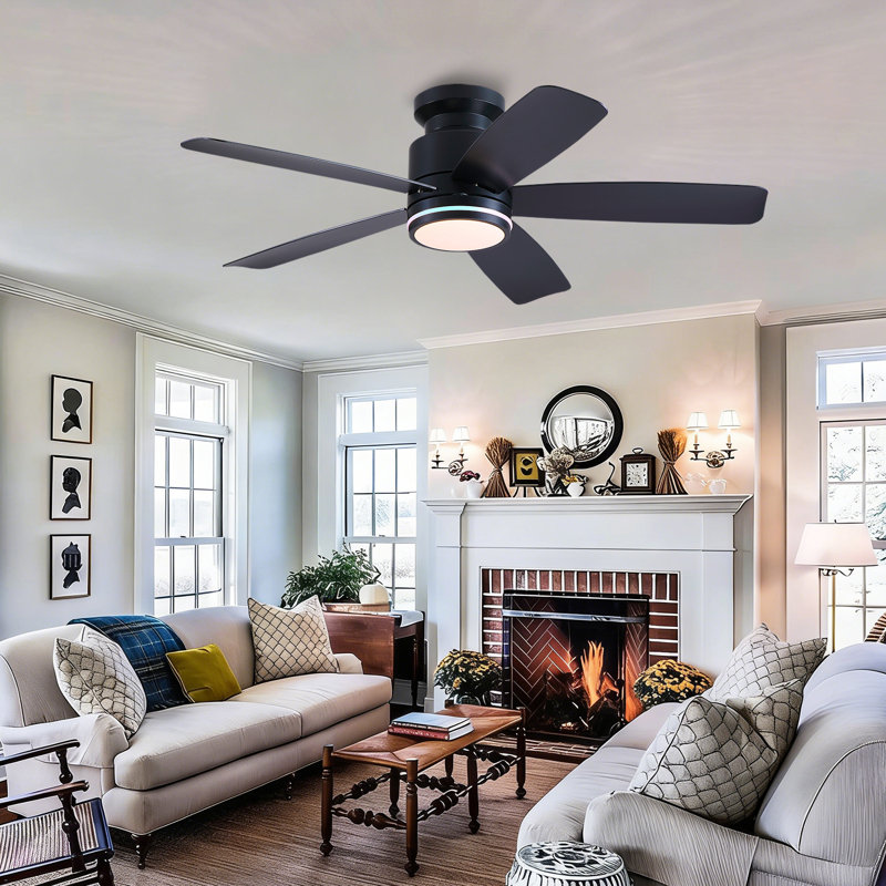 Ventilateur de plafond encastré avec lumières DEL et télécommande, 41 po de largeur, Noir mat