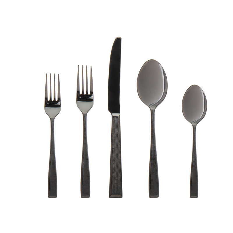 Ensemble de couverts 20 pièces en acier inoxydable Hudson 18/10, service pour 4, Noir