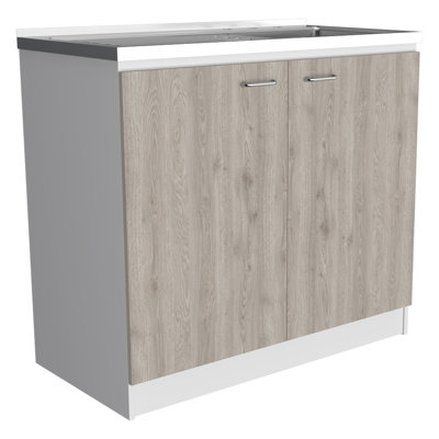 Évier utilitaire avec armoire à une porte et armoire à deux portes Napoles - chêne Smokey / gris clair