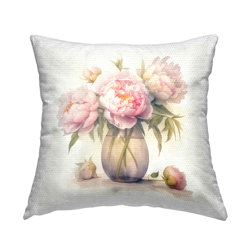 Coussin décoratif charmant imprimé pivoines roses par LSR Design Studio