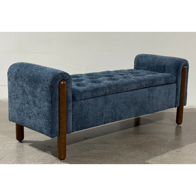 Banc de rangement capitonné et en chenille de 51,2 po de largeur avec pieds en bois et finition noyer
