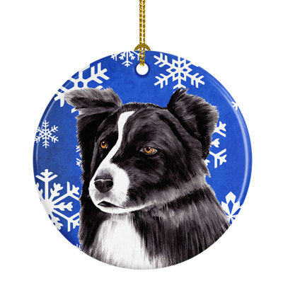 Ornement figurine suspendu en céramique pour les fêtes collie winter
