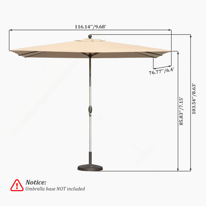 Parasol de patio rectangulaire avec fonction de levage et d'inclinaison à manivelle (base non incluse), Beige