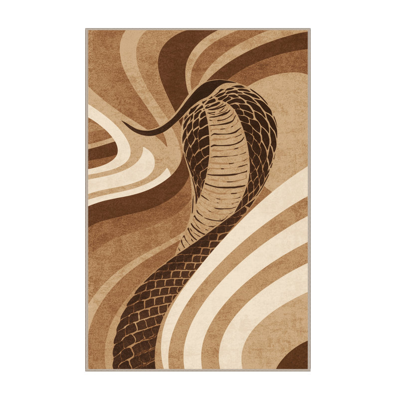 Tapis à motif d'arc moderne brun et beige lavable à la machine Pavanvir, 7 x 9