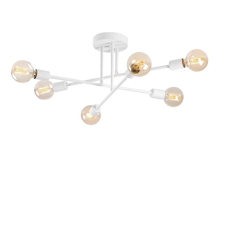 Elegant White Chandelier, 25.2 x 25.2 x 11.8 inches | Durable Metal Body, 6 x E27 Sockets (Max 40W) | IP20 Rated, Perfect for Living Room & Dining Areas | Stylish Solid Color Design for Modern Homes