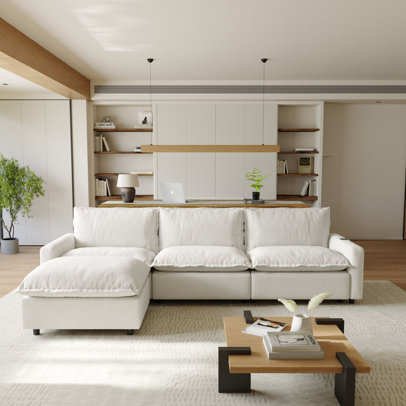 Moncada 4-Piece Modular Linen L-Shaped Power Reclining Sectional With Zero-Gravity And Heated Seats, Beige Linen