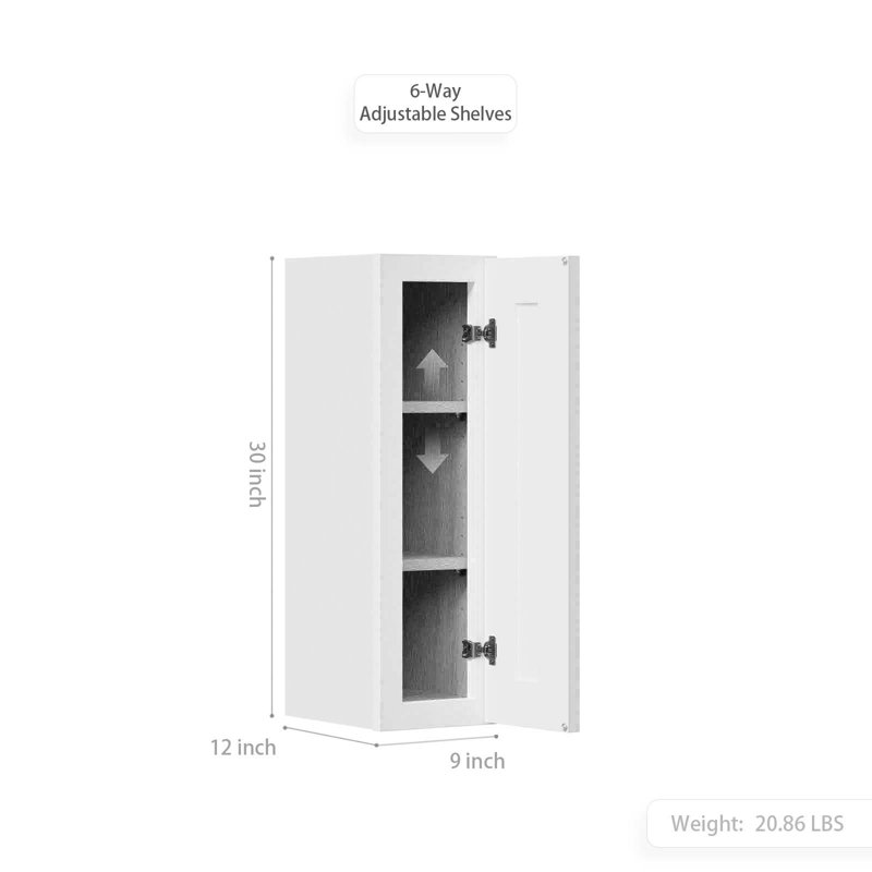 Maximize Small Space-9"Solid Wood Shaker Cabinet.Features Soft-Close Door,2 Adjustable Shelves.Ideal For Kitchen, Bathroom, Laundry,Garage.Easy Assembly.(9"Wx12"Dx30"H)