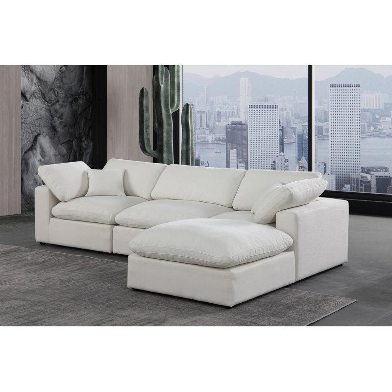 Humfrey 4 - Piece Upholstered Sectional, Cream Linen Textured Fabric