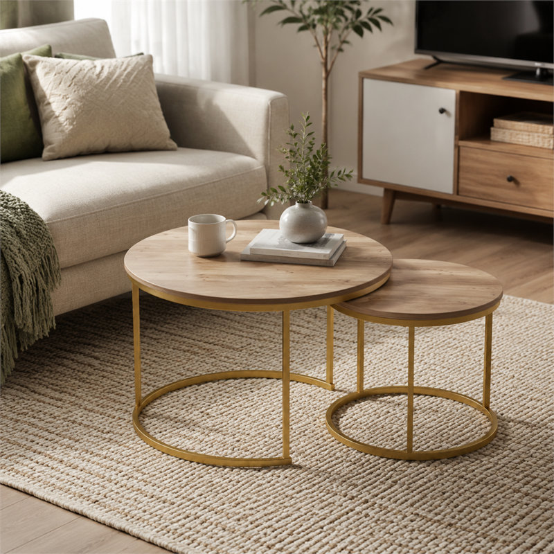 Ensemble de 2 tables gigognes Modern Brown, Bois naturel / brun