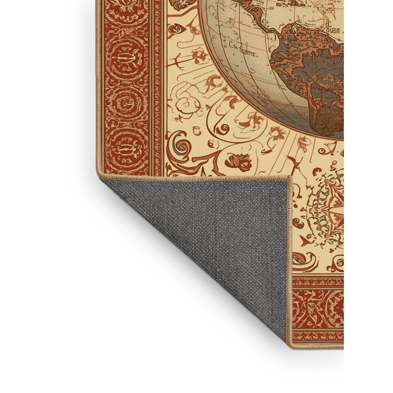 Tapis oriental doux et moelleux de style oriental avec globe brun clair - reliure brun clair, 3 X 5