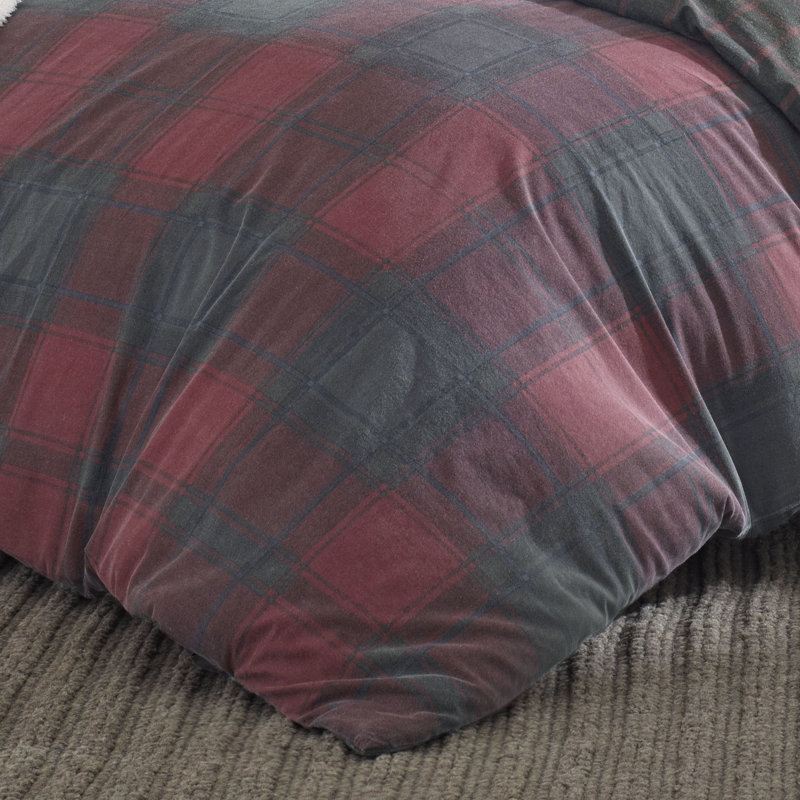 Ensemble de housse de couette rouge à motif de tissu écossais Cattle de Eddie Bauer, Housse simple + 1 taie décorative