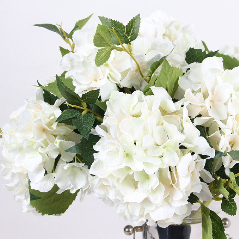 Silk Hydrangea Arrangement, 3 Stems, 18.1" H x 6.3" W x 6.3" D, White