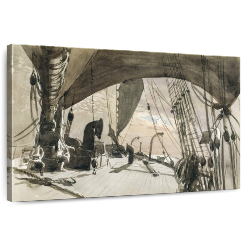 Mehar Deck Of Ship In Moonlight 1876, 26" H x 39" W