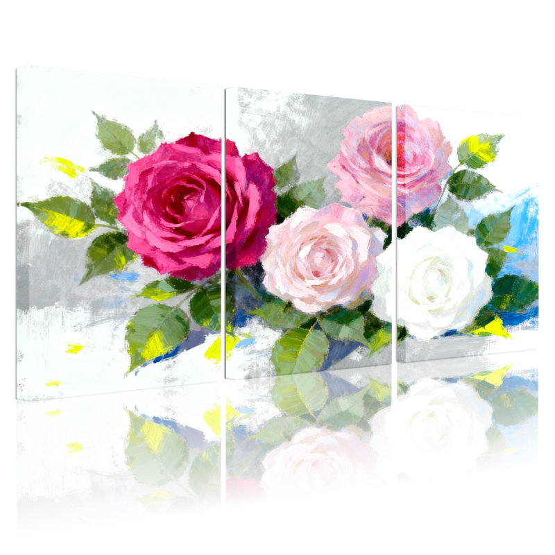 «Rose», ensemble de 3 reproductions d'art sur toile, H 30 po x l 60 po