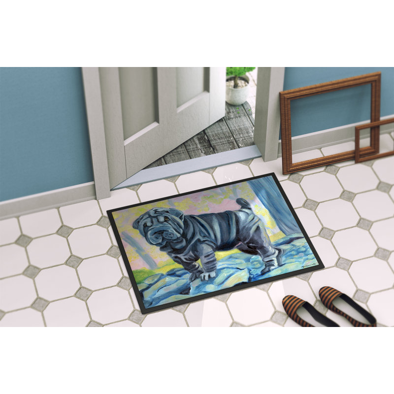 Paillasson d’extérieur antidérapant à Shar Pei vintondale, Rectangle 1 pi 6 po x 2 pi 3 po