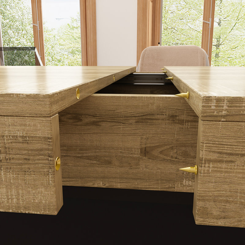 63 '' W Expandable Computer Desk, Wood Grain/Black