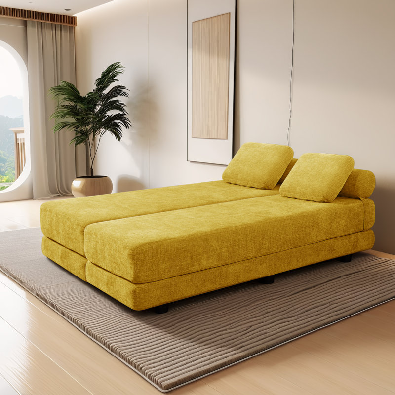Lit de jour convertible l 30 po - Lit rabattable avec grand matelas, 60" W, Jaune