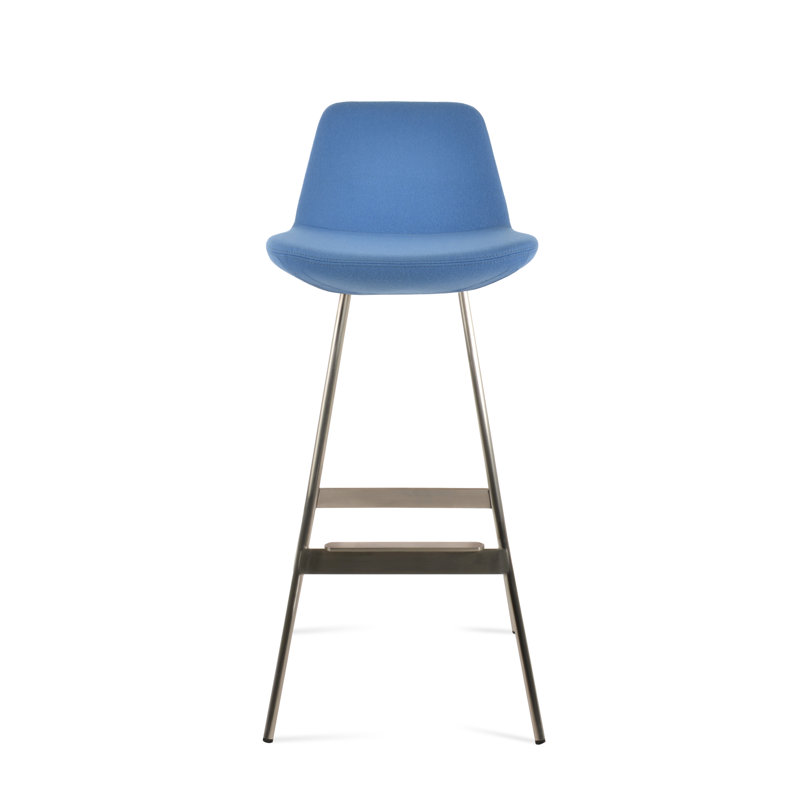 Tabouret Pera Balat, Laine bleu ciel, Acier Inoxydable, Tabouret de bar (siège d'une hauteur de 29 po)
