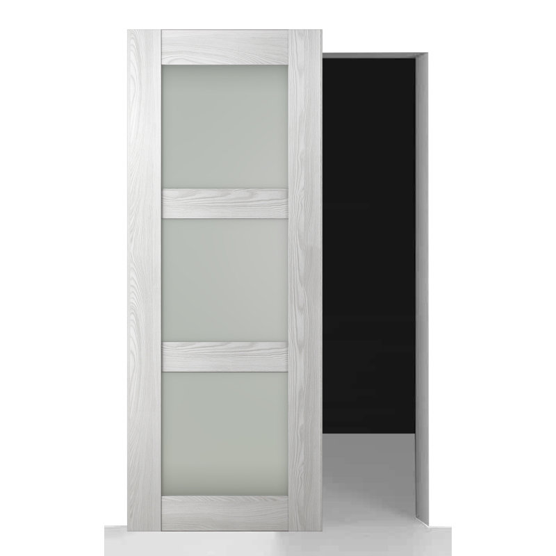 Porte de grange coulissante avec panneau de base Avon 3 Lite, 31,75 po x 79,37 po, Pacane