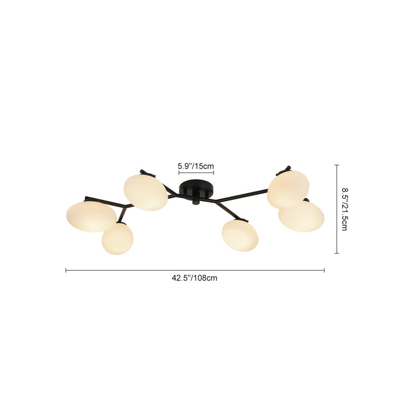 6 - Light Elliptical Opal Glass Globe Linear Semi Flush Mount, Matte Black