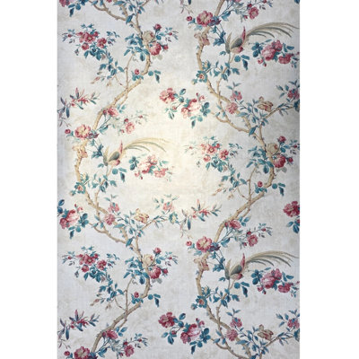 Papier peint à motif floral beige, beige et bleu