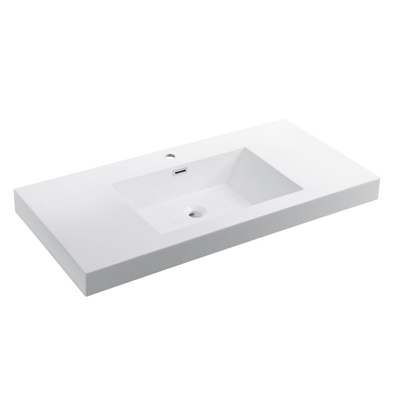 Lavabo de salle de bain rectangulaire simple en résine avec trop-plein Dowell