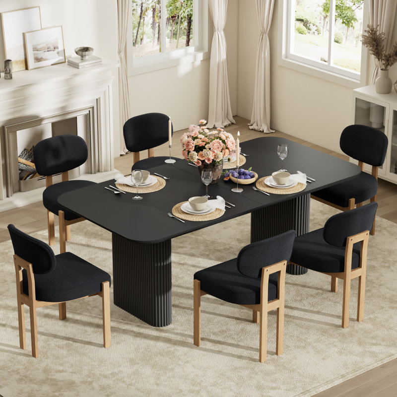 Ensemble de table de salle à manger 70,9 po, 5 Pieces: Table, 4 Chairs, Noir, Orange