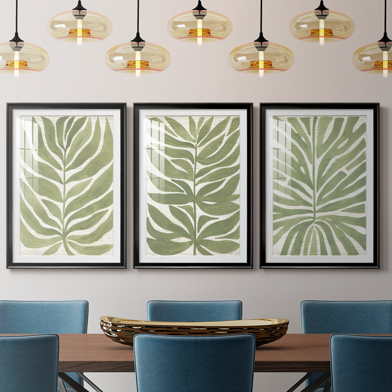 Driftwood Palm Leaf I - Impression personnalisée de qualité supérieure avec cadre - 3 pièces, Noir, H 19 po x l 27 po