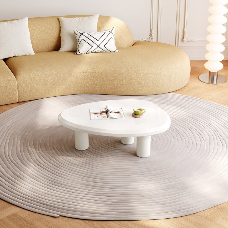 Modern Triangular Cream-White Low Coffee Table with a Three-Leg Design, Suitable for Living Rooms