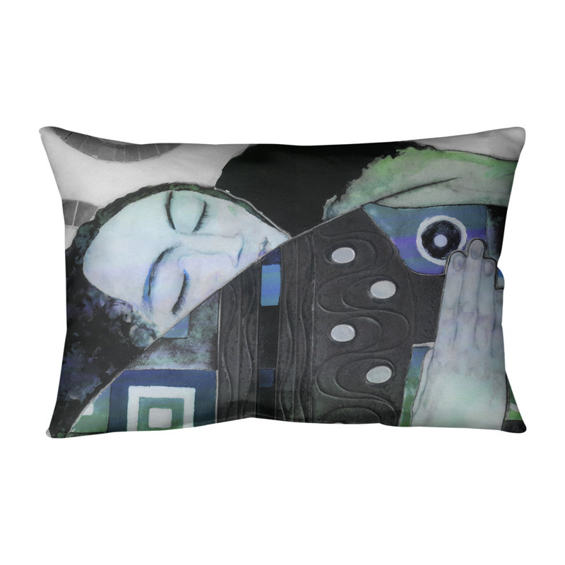 Gustav Klimt Leather/Suede Reversible Throw Pillow, Blue/Green Ombre, Spun Polyester