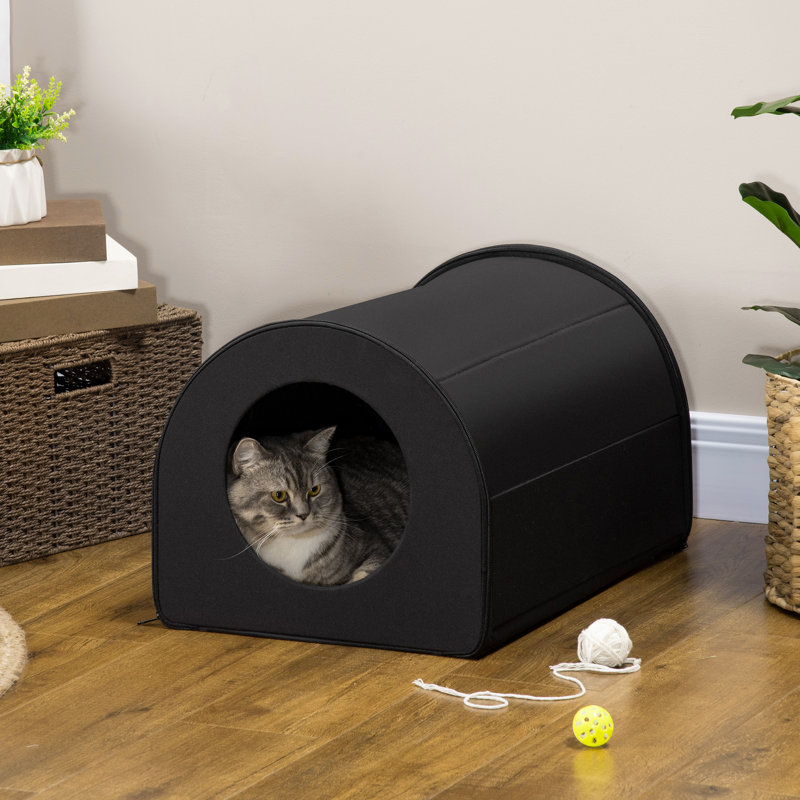Maison pour chat et abri pour animaux chauffée, portable et imperméable pour l'hiver (noir)