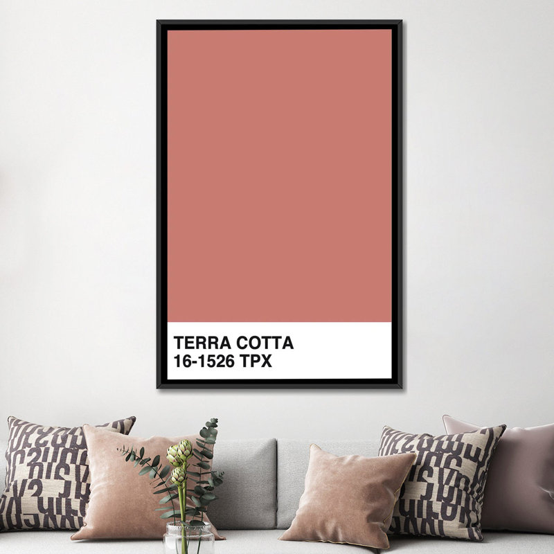 «Terra Cotta 16-1526 TPX», impression sur toile, H 26 po x l 18 po x P 1,5 po, Pas de tapis, Toile avec cadre noir