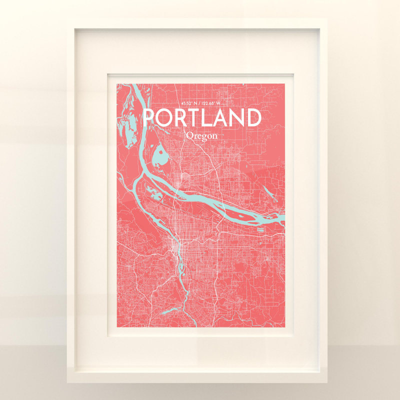 Portland City Map In Maritime - No Frame Print, 24cm H x 18cm W x 0.05cm D