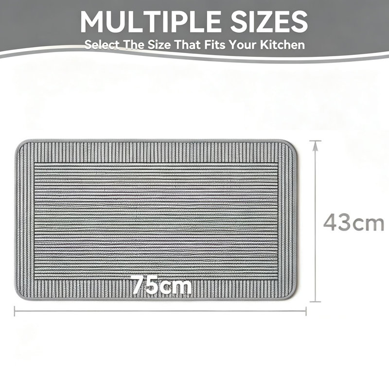 Non-Slip Washable Gray Kitchen Floor Mat, 43x75 CM