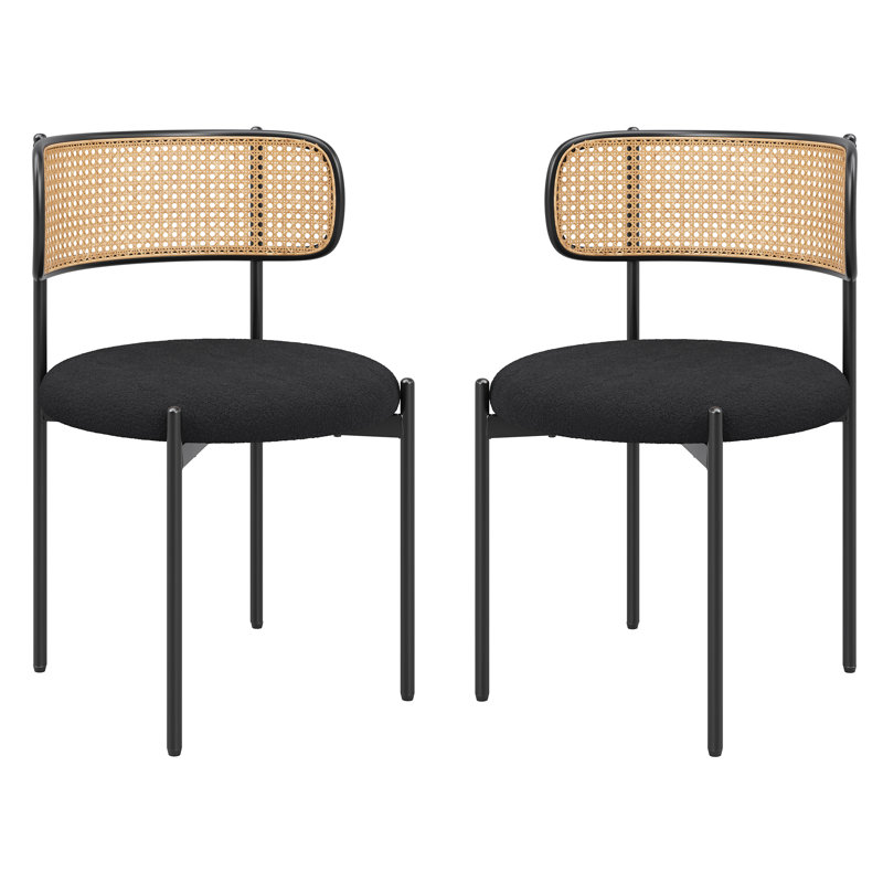 Ambri Rattan Back Fabric Upholstered Side Chair, Black, 2